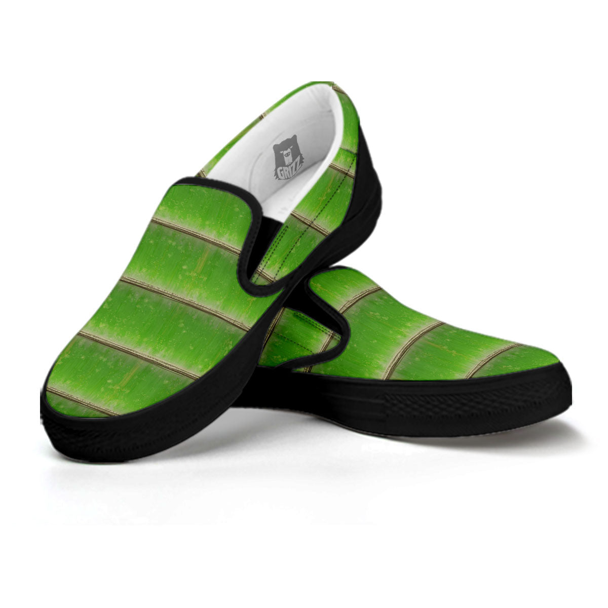 Texture Bamboo Green Print Black Slip On Shoes-grizzshop