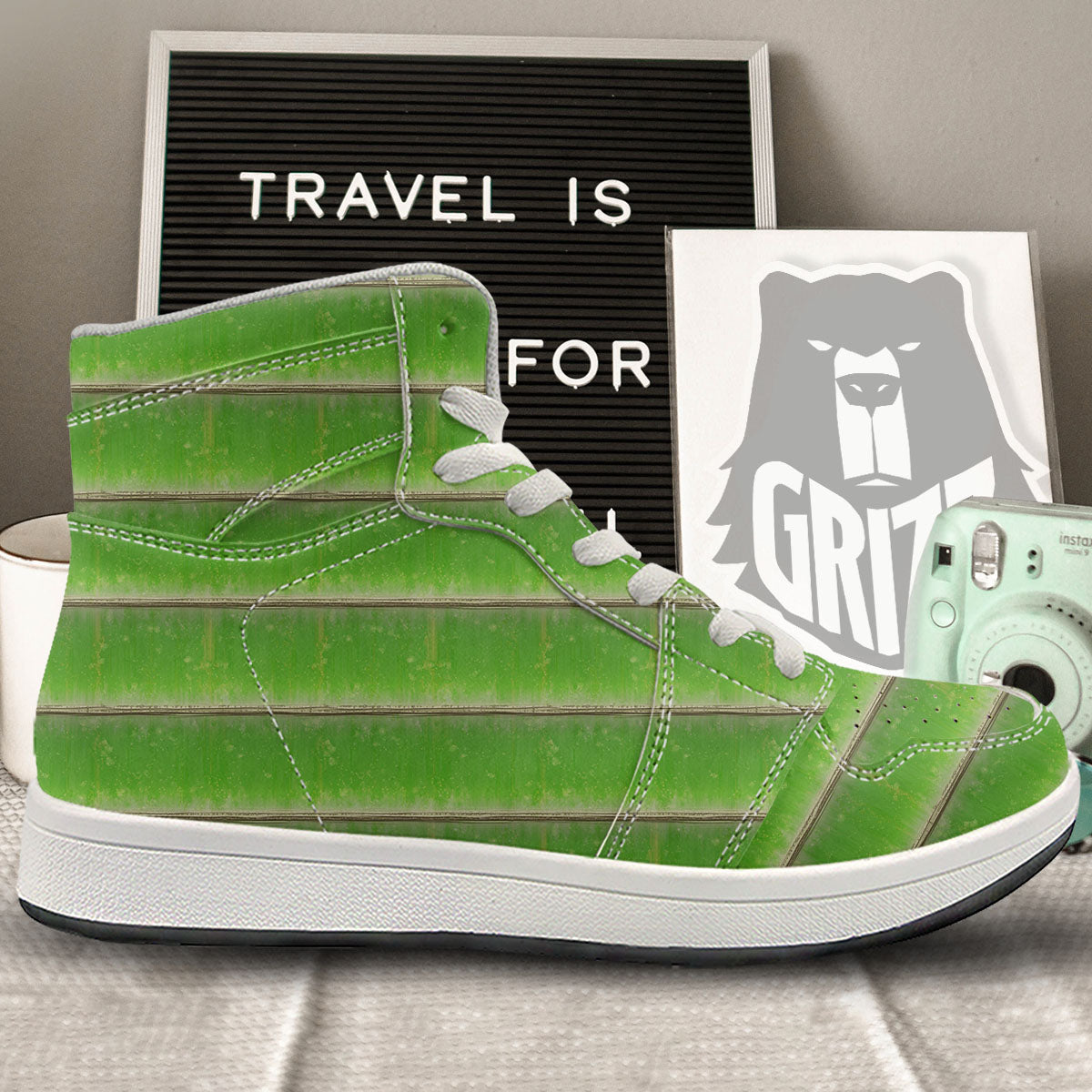 Texture Bamboo Green Print High Top Sneakers-grizzshop