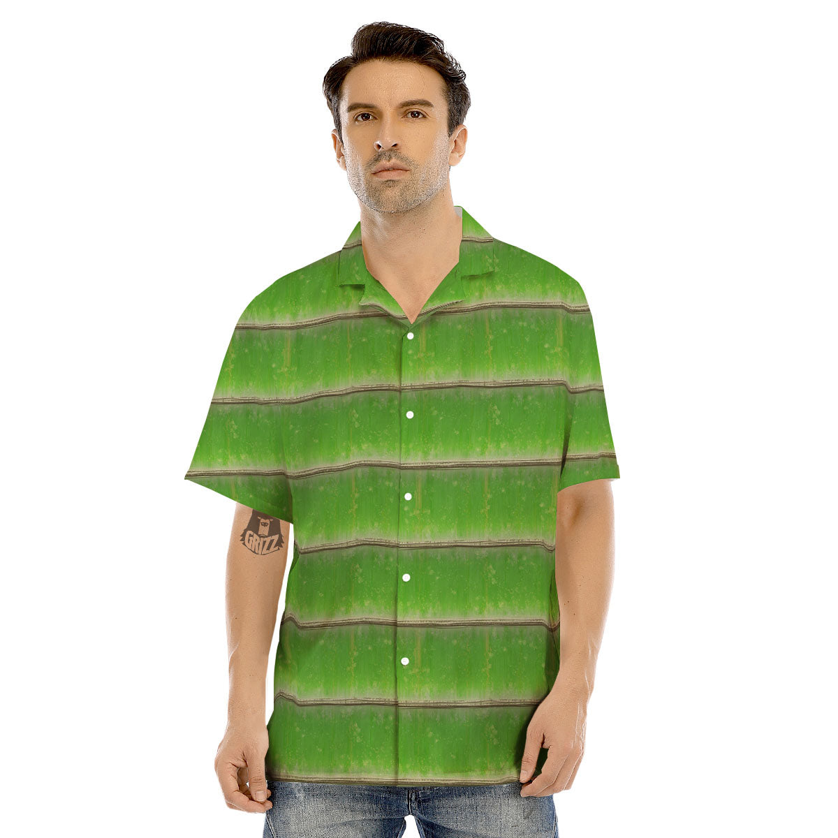 Texture Bamboo Green Print Men's Hawaiian Shirt-grizzshop