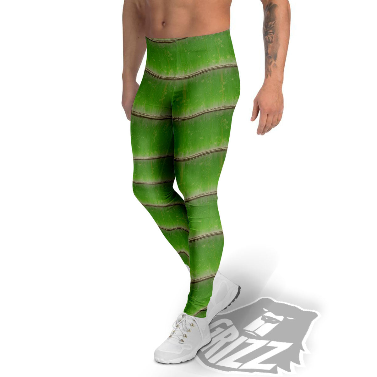 Texture Bamboo Green Print Men's Leggings-grizzshop