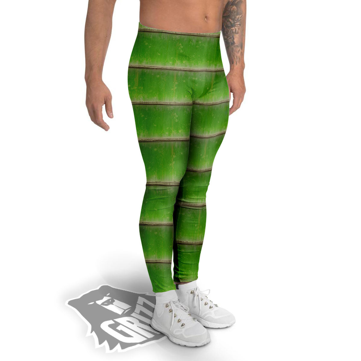 Texture Bamboo Green Print Men's Leggings-grizzshop