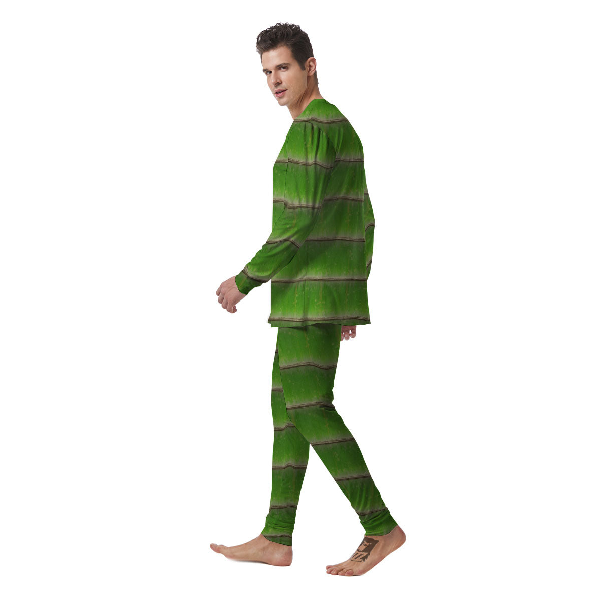 Texture Bamboo Green Print Men's Pajamas-grizzshop
