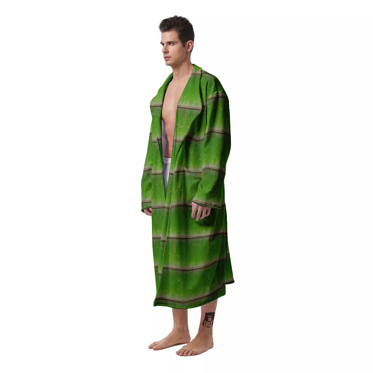 Texture Bamboo Green Print Men's Robe-grizzshop