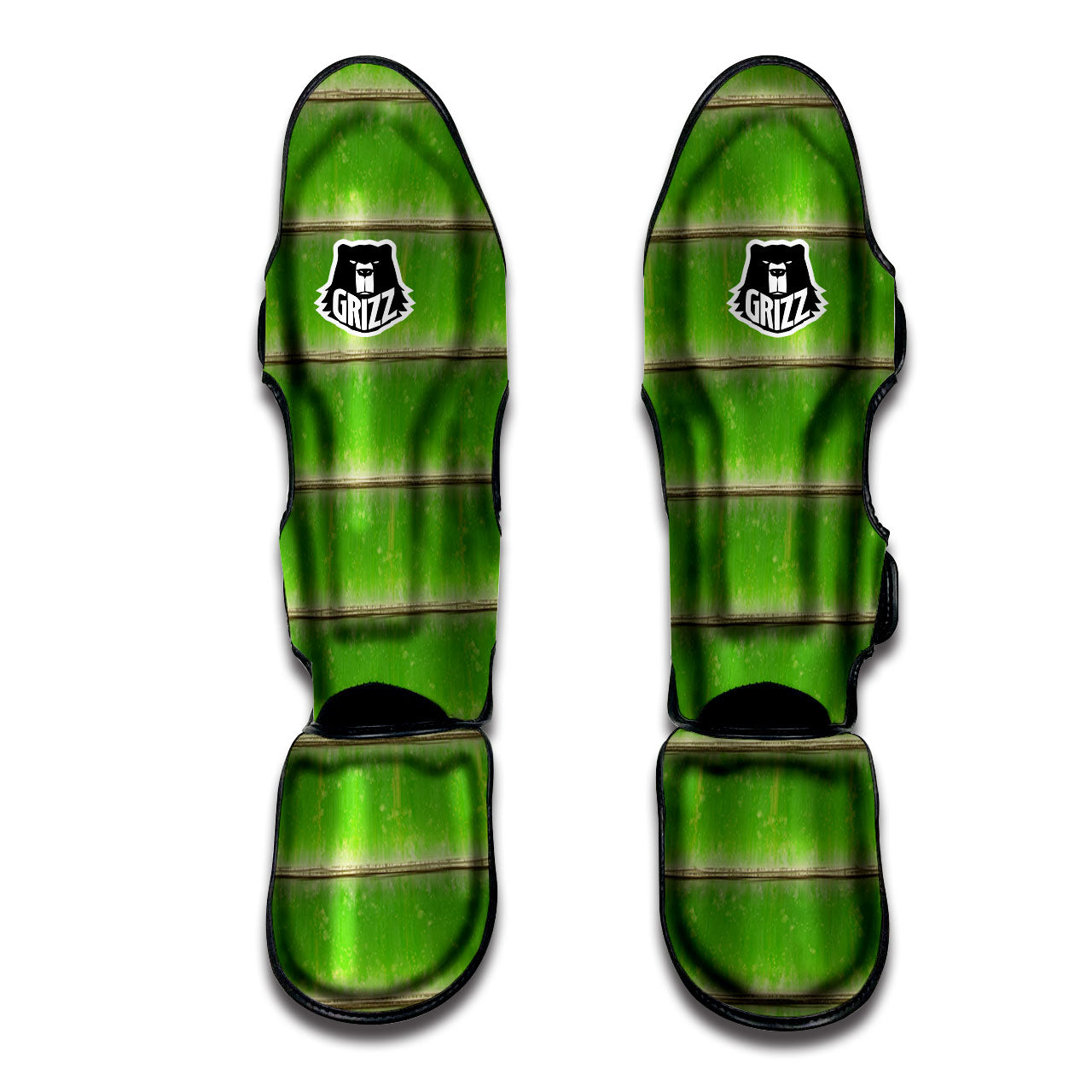 Texture Bamboo Green Print Muay Thai Shin Guards-grizzshop