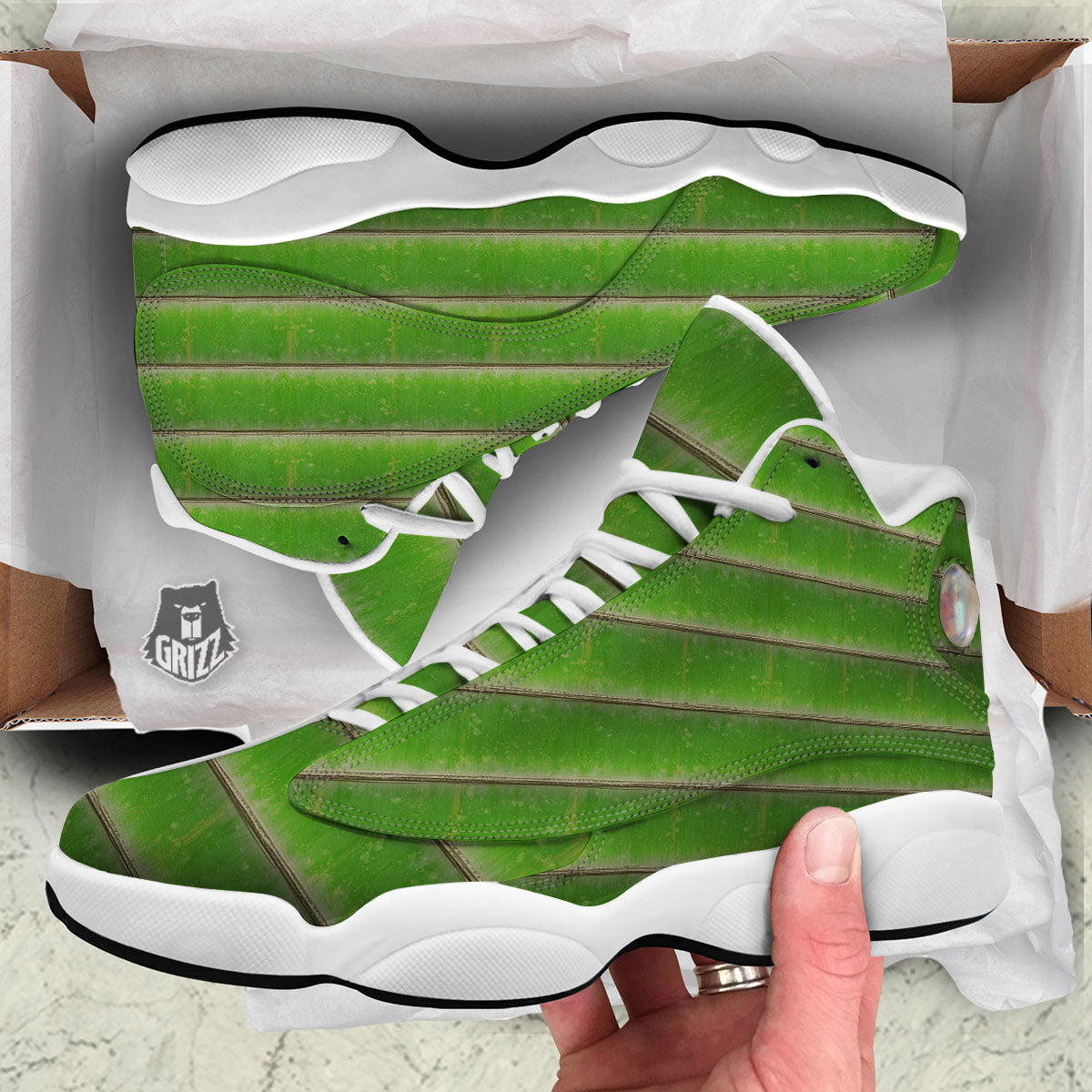 Texture Bamboo Green Print White Basketball Shoes-grizzshop