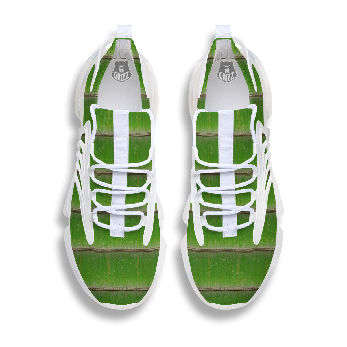 Texture Bamboo Green Print White Gym Shoes-grizzshop