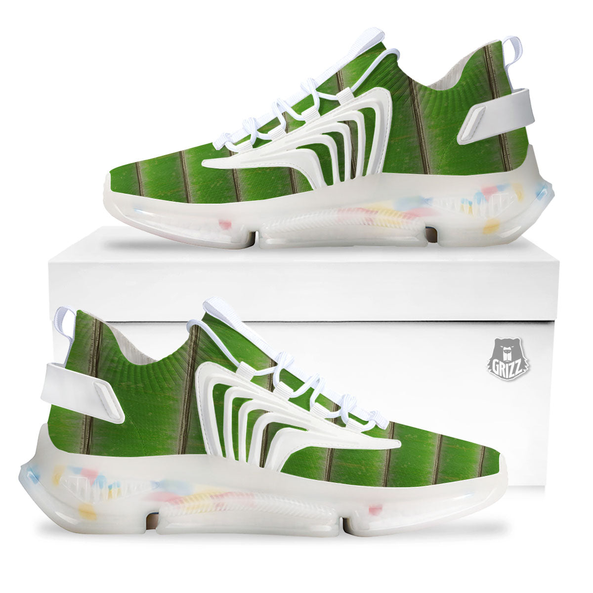 Texture Bamboo Green Print White Gym Shoes-grizzshop
