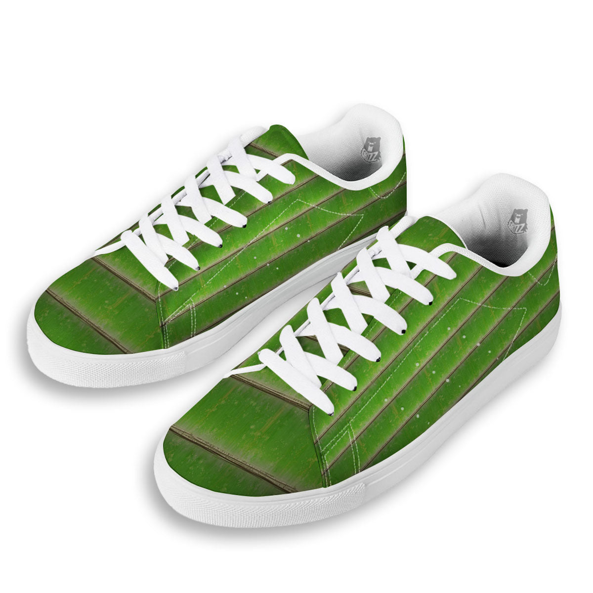 Texture Bamboo Green Print White Low Top Sneakers-grizzshop