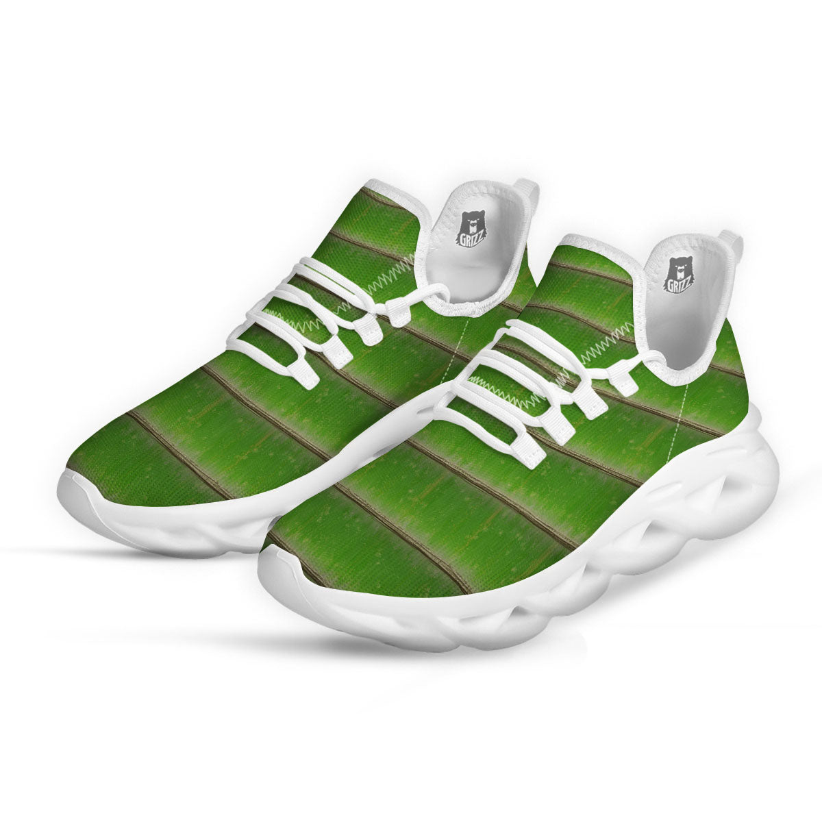 Texture Bamboo Green Print White Running Shoes-grizzshop