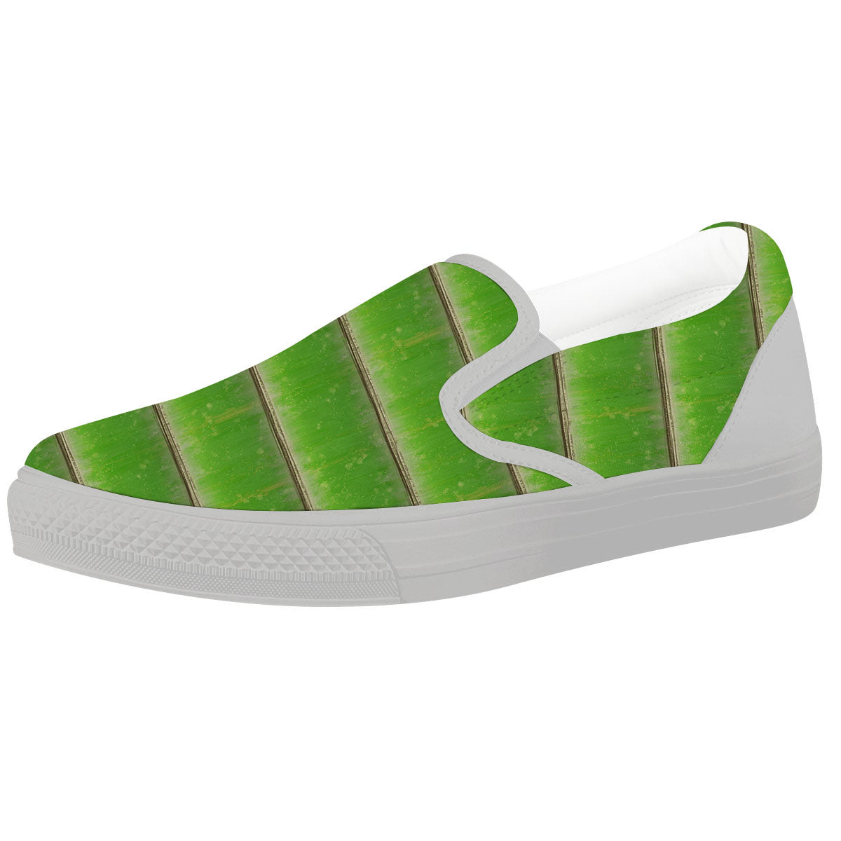 Texture Bamboo Green Print White Slip On Shoes-grizzshop