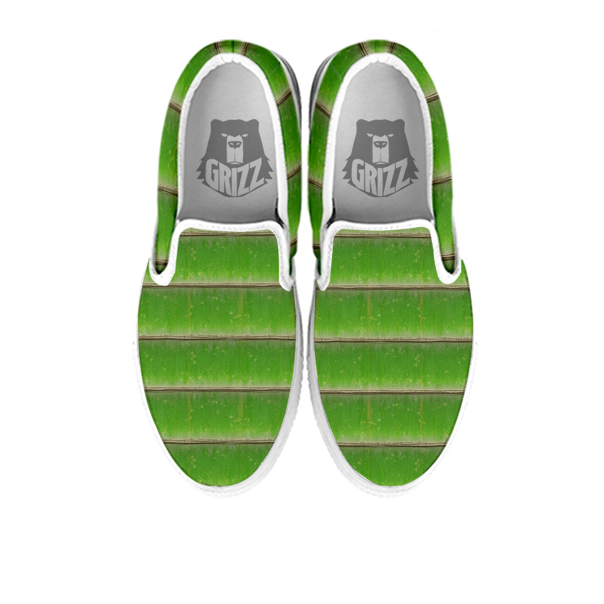 Texture Bamboo Green Print White Slip On Shoes-grizzshop