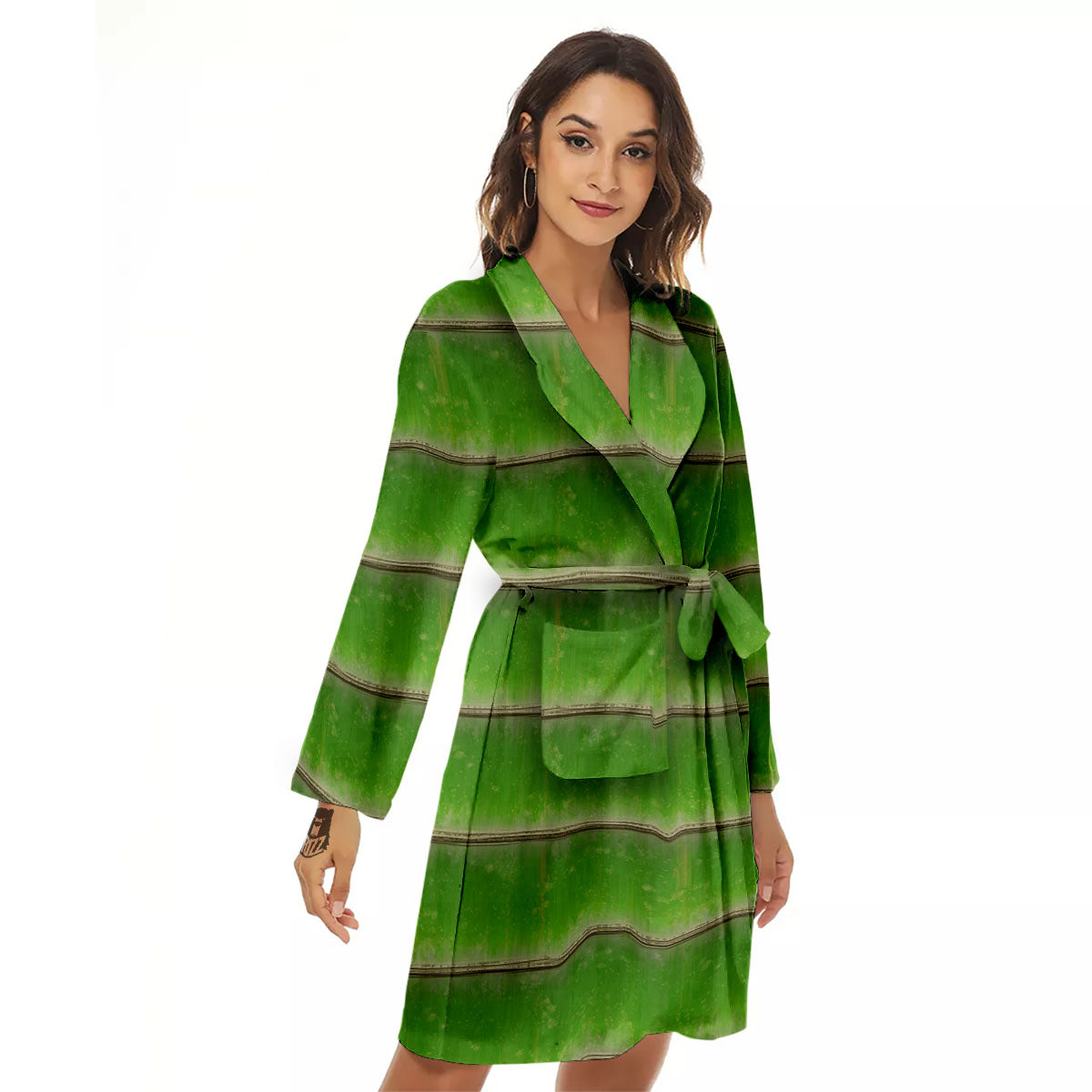 Texture Bamboo Green Print Women's Robe-grizzshop