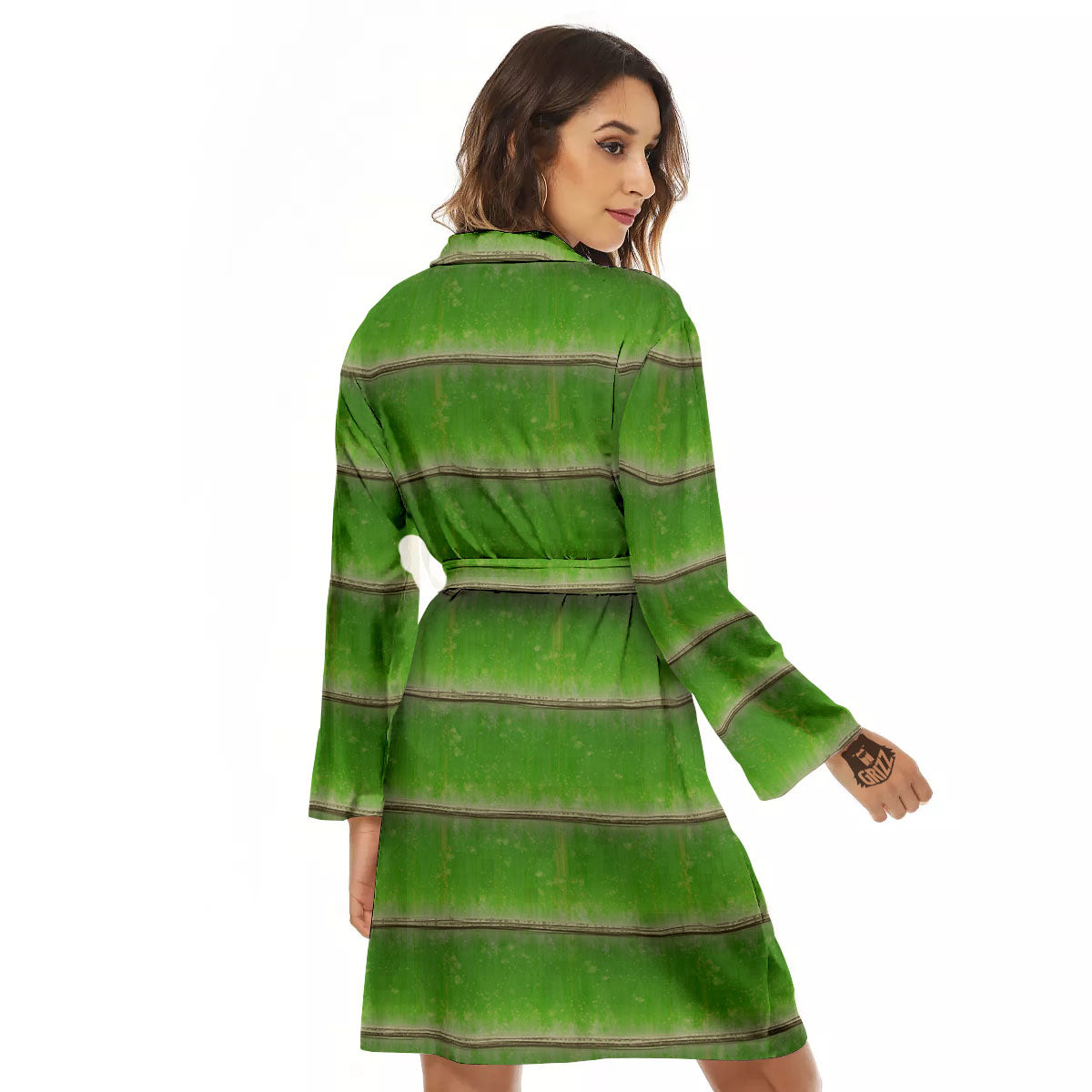Texture Bamboo Green Print Women's Robe-grizzshop