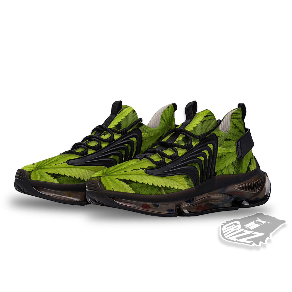Texture Cannabis Print Black Gym Shoes-grizzshop