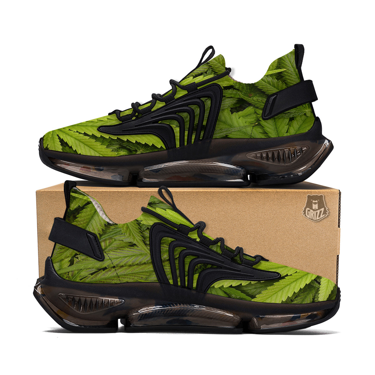 Texture Cannabis Print Black Gym Shoes-grizzshop