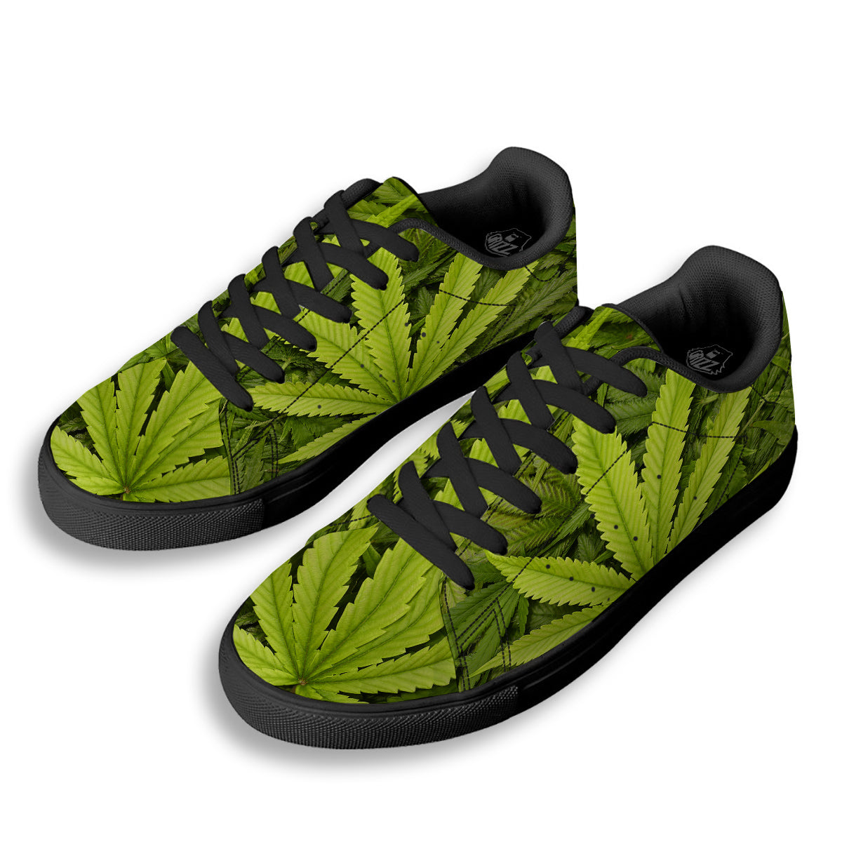 Texture Cannabis Print Black Low Top Sneakers-grizzshop