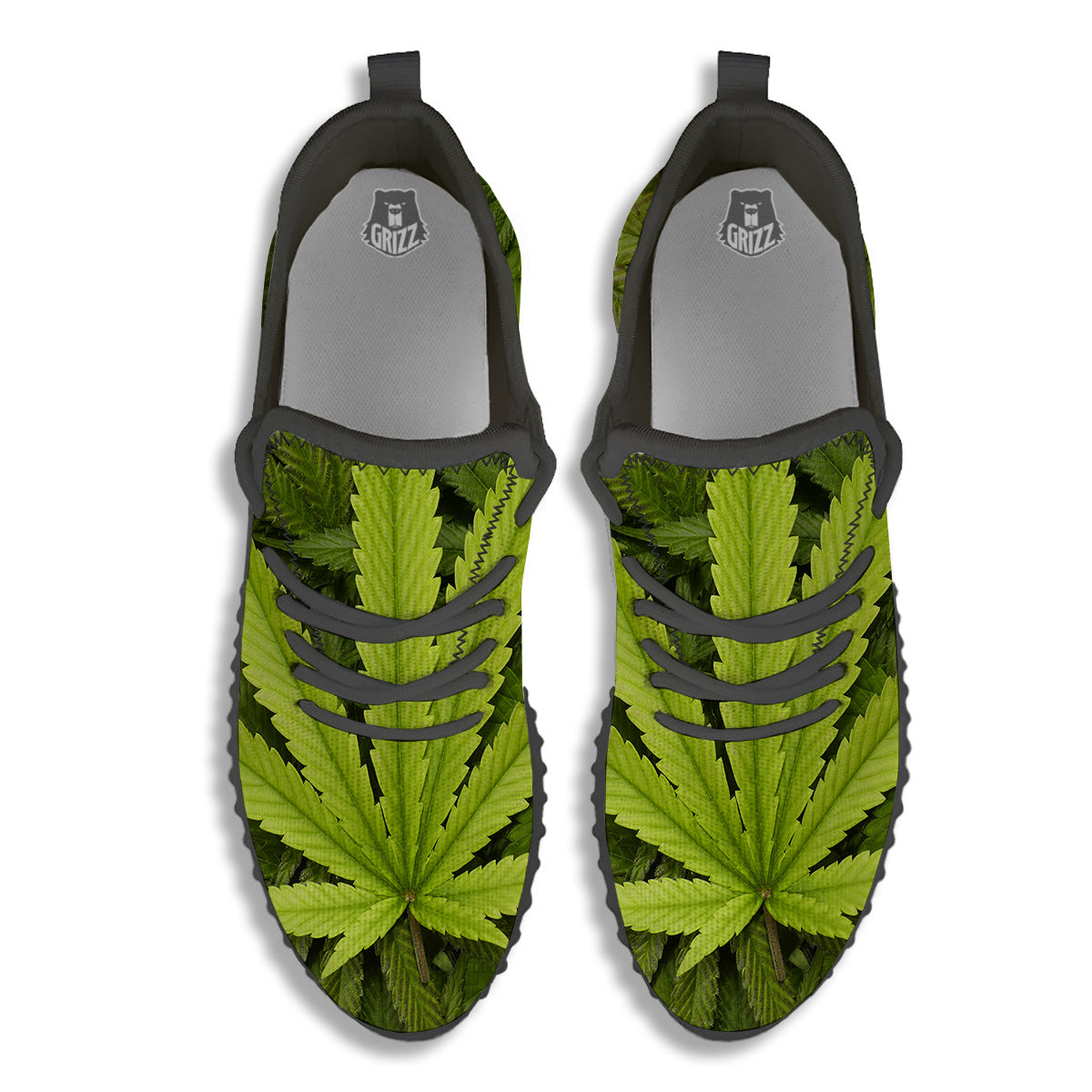 Texture Cannabis Print Black Walking Shoes-grizzshop
