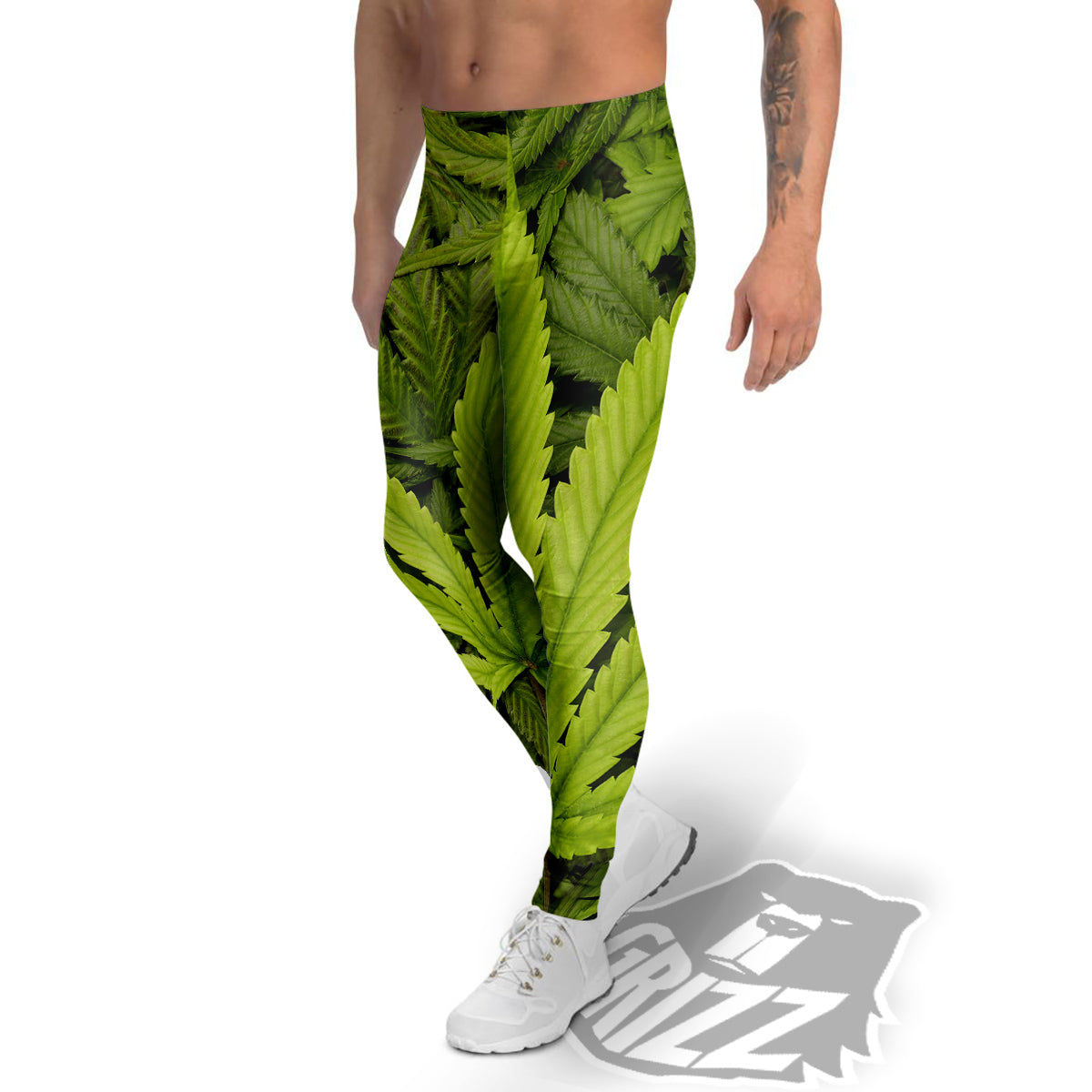 Texture Cannabis Print Men's Leggings-grizzshop