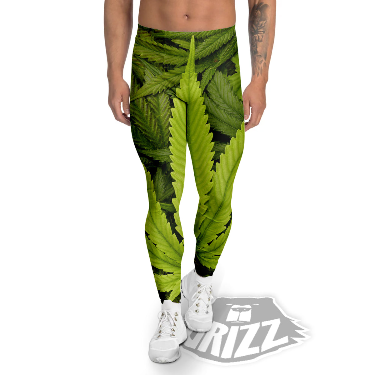 Texture Cannabis Print Men's Leggings-grizzshop