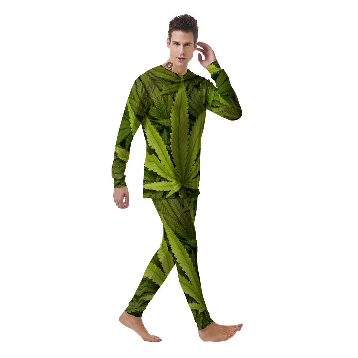 Texture Cannabis Print Men's Pajamas-grizzshop