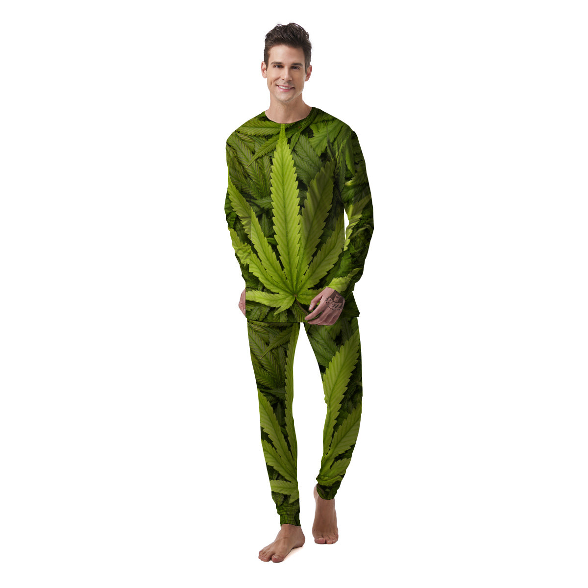 Texture Cannabis Print Men's Pajamas-grizzshop