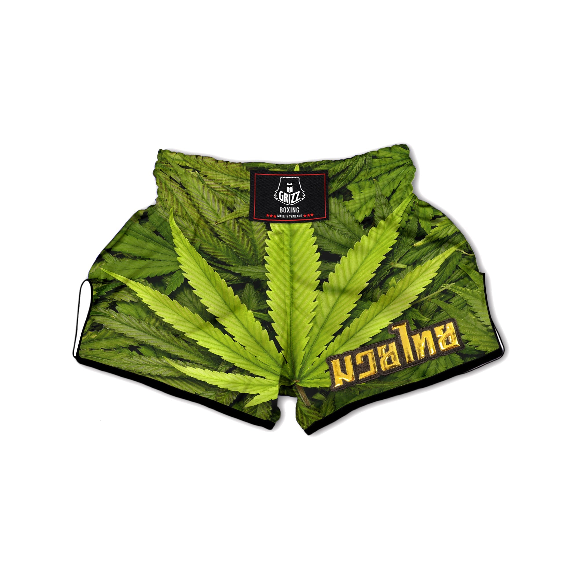 Texture Cannabis Print Muay Thai Boxing Shorts-grizzshop