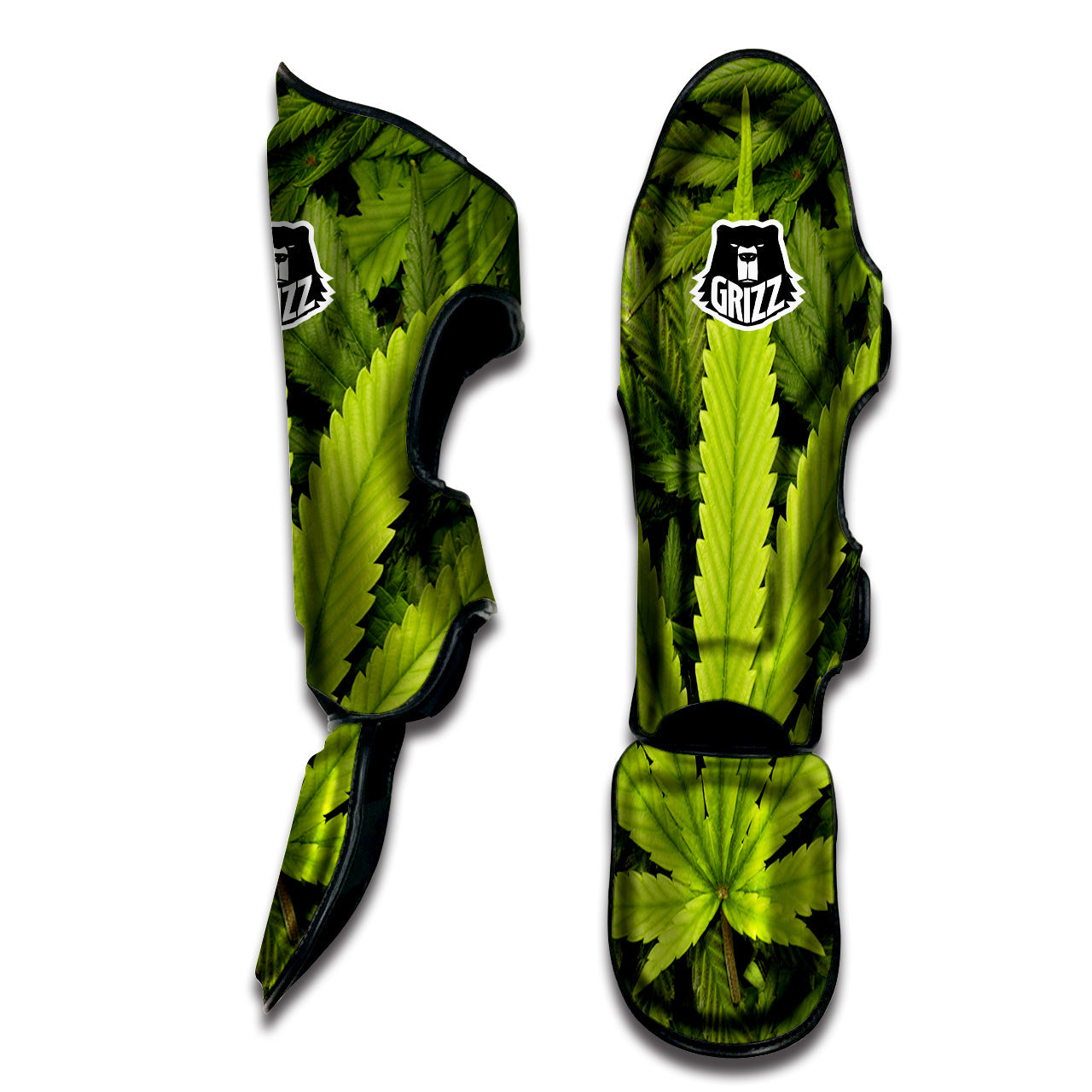 Texture Cannabis Print Muay Thai Shin Guards-grizzshop