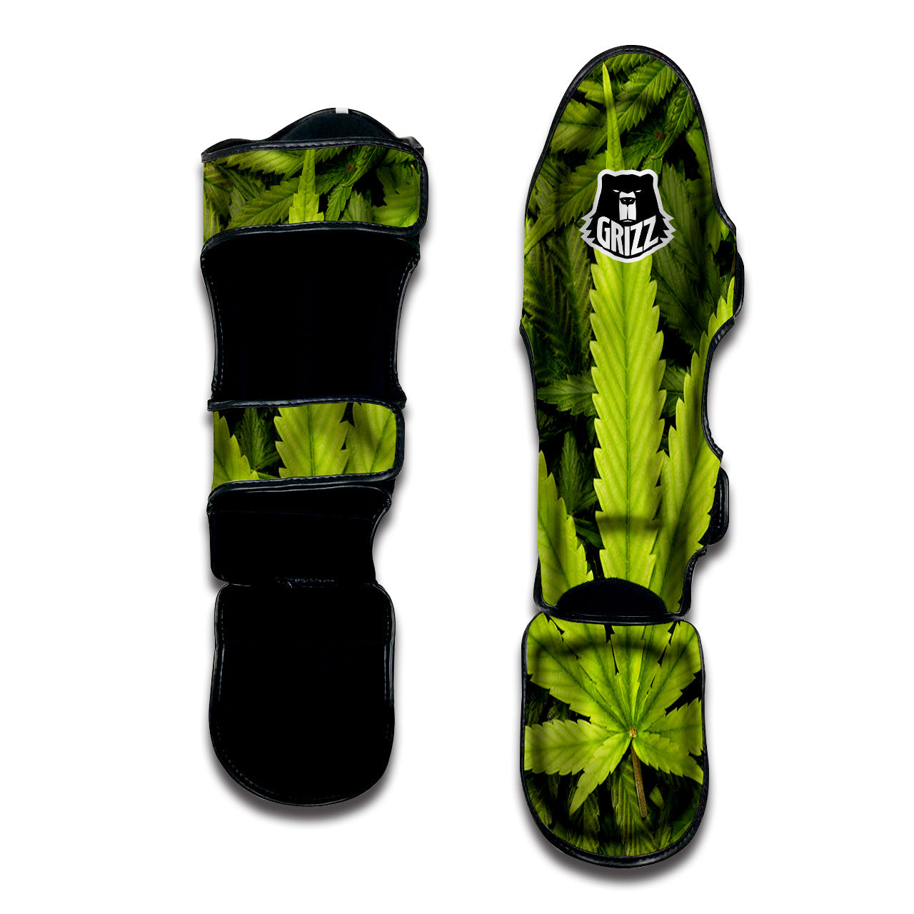 Texture Cannabis Print Muay Thai Shin Guards-grizzshop