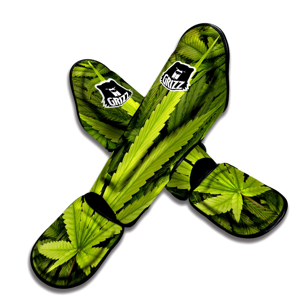 Texture Cannabis Print Muay Thai Shin Guards-grizzshop