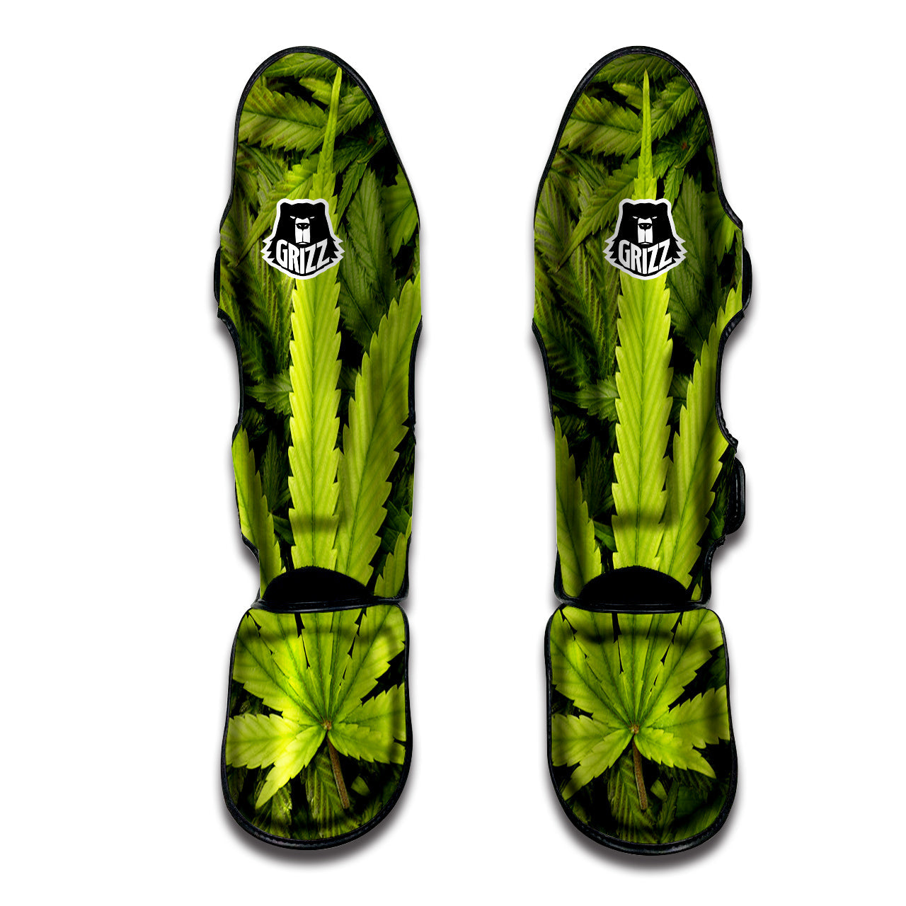 Texture Cannabis Print Muay Thai Shin Guards-grizzshop