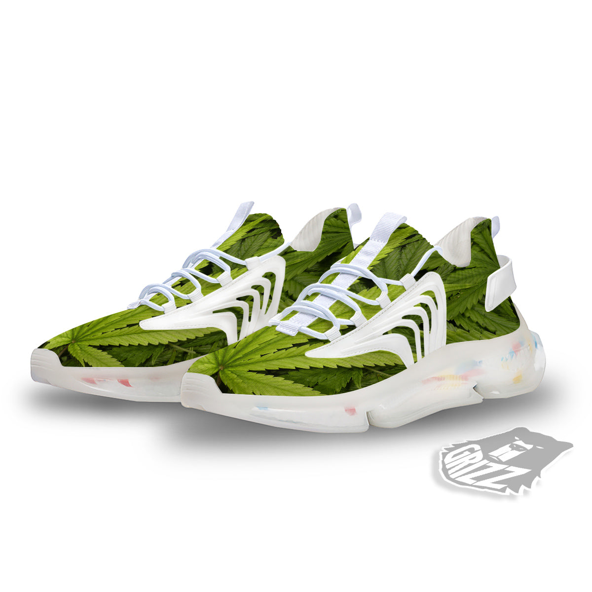 Texture Cannabis Print White Gym Shoes-grizzshop