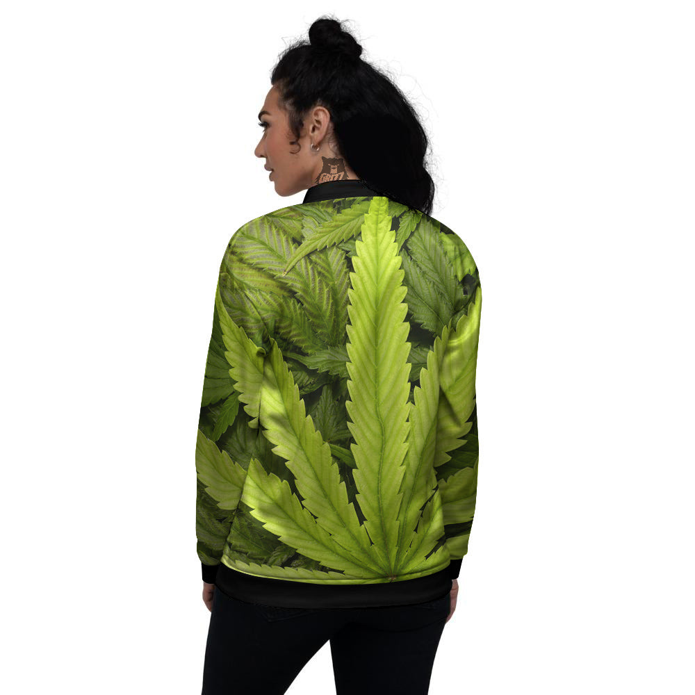 Texture Cannabis Print Women's Bomber Jacket-grizzshop