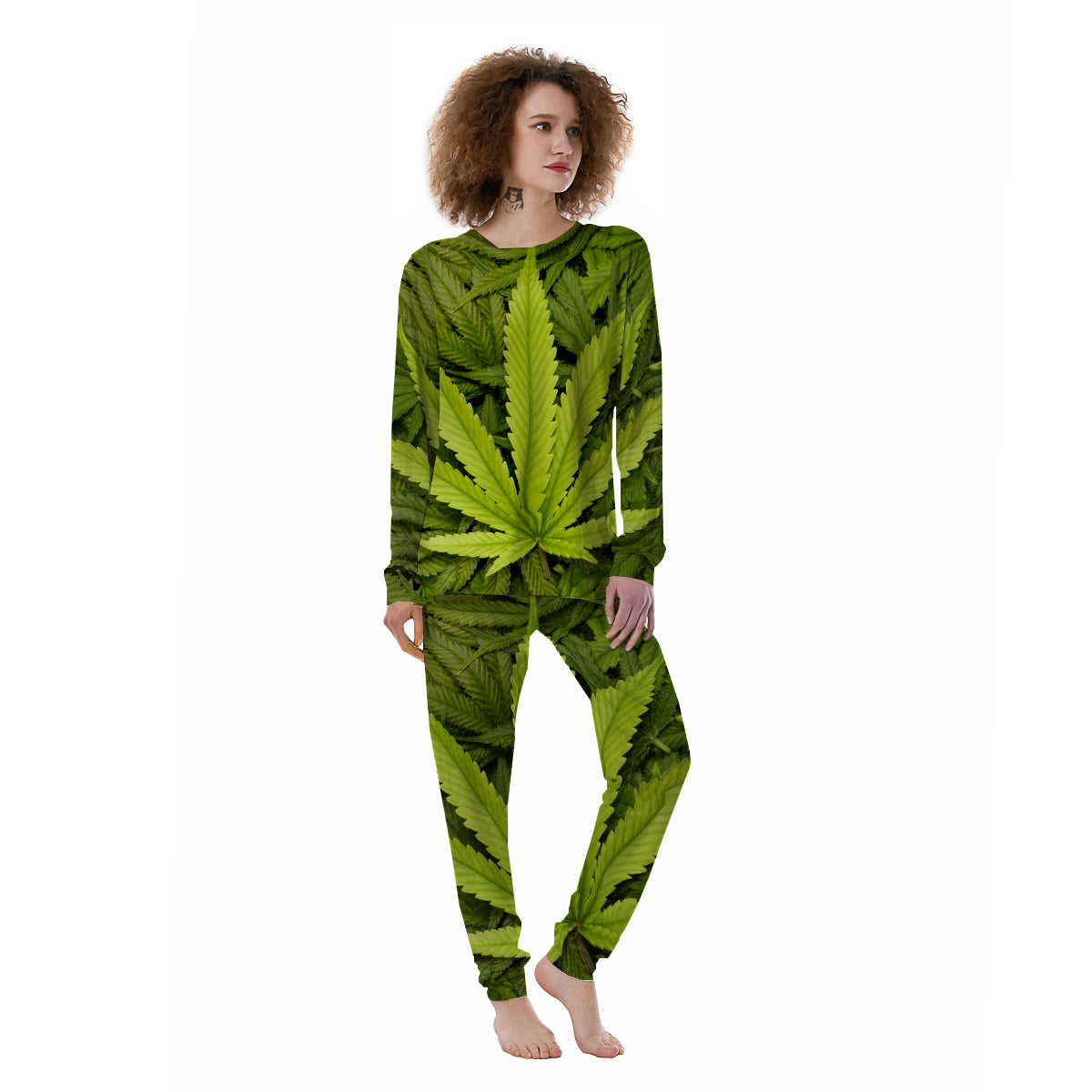 Texture Cannabis Print Women's Pajamas-grizzshop