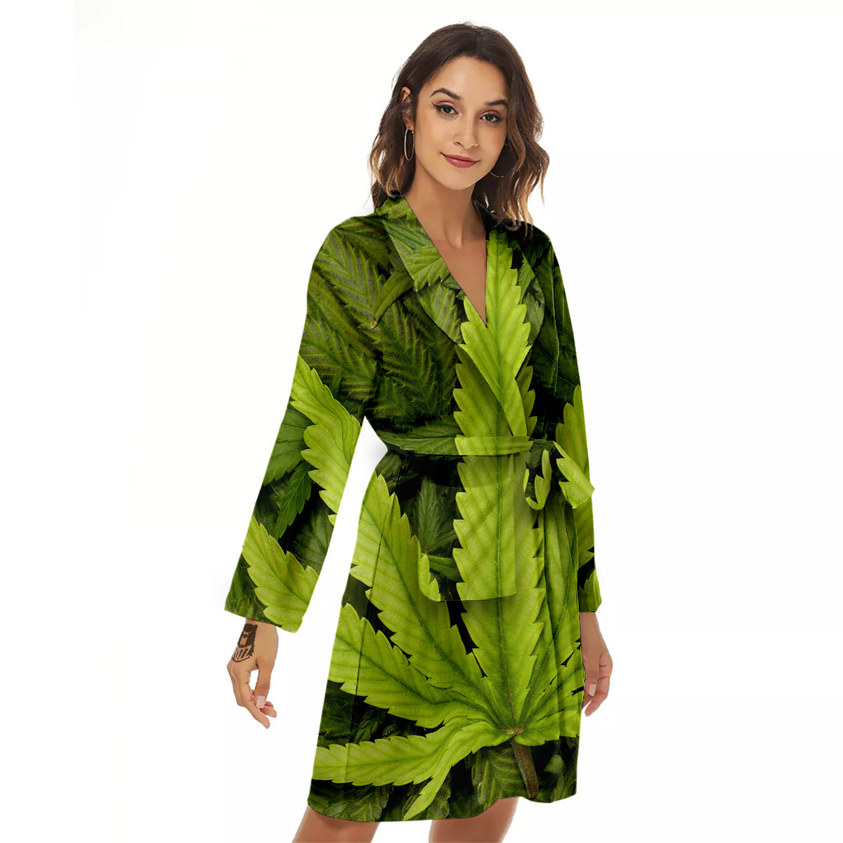 Texture Cannabis Print Women's Robe-grizzshop
