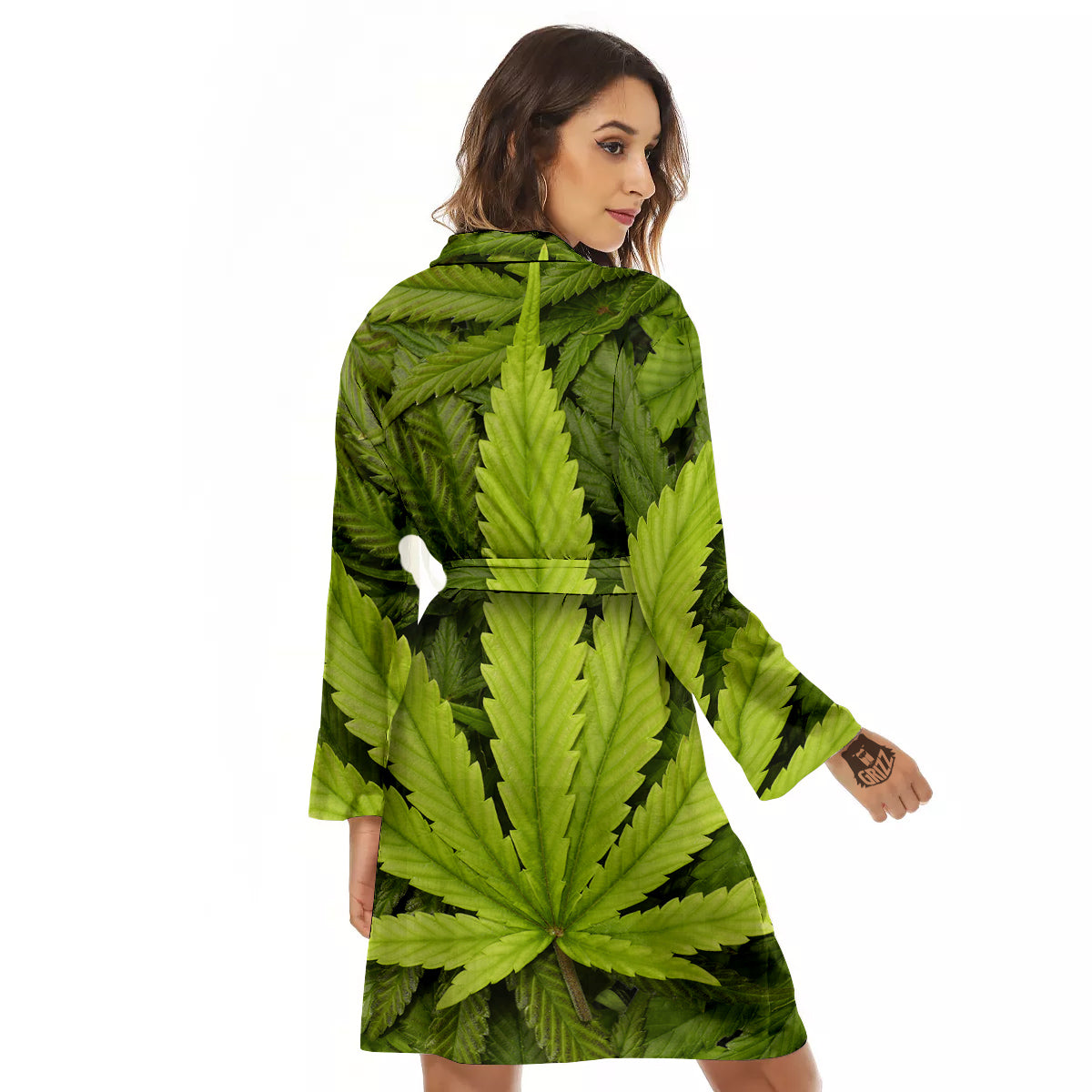 Texture Cannabis Print Women's Robe-grizzshop