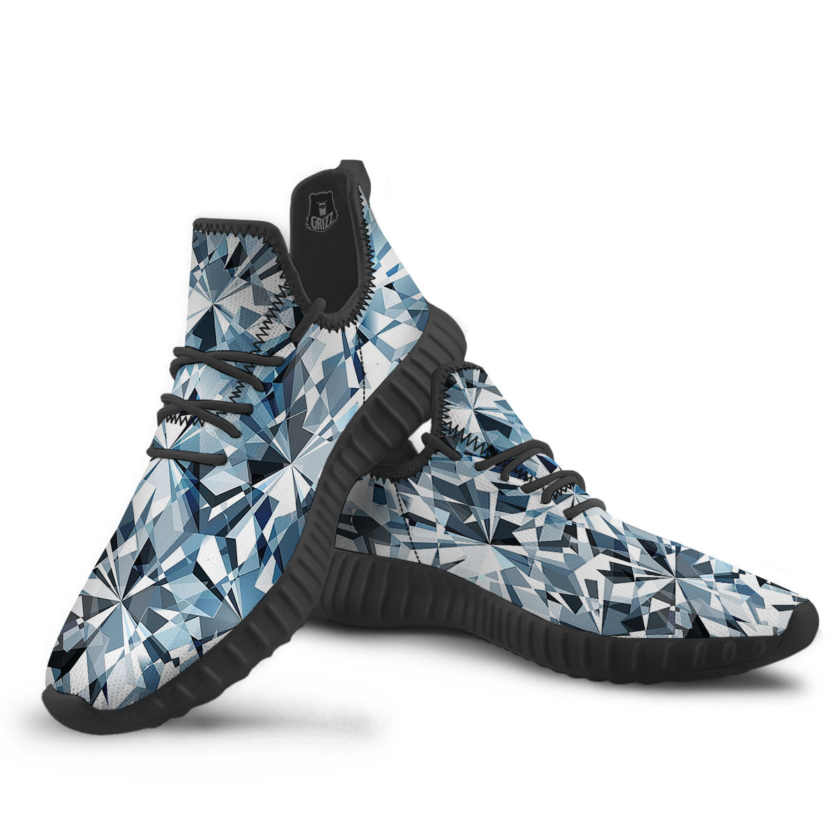 Texture Diamond Print Black Walking Shoes-grizzshop