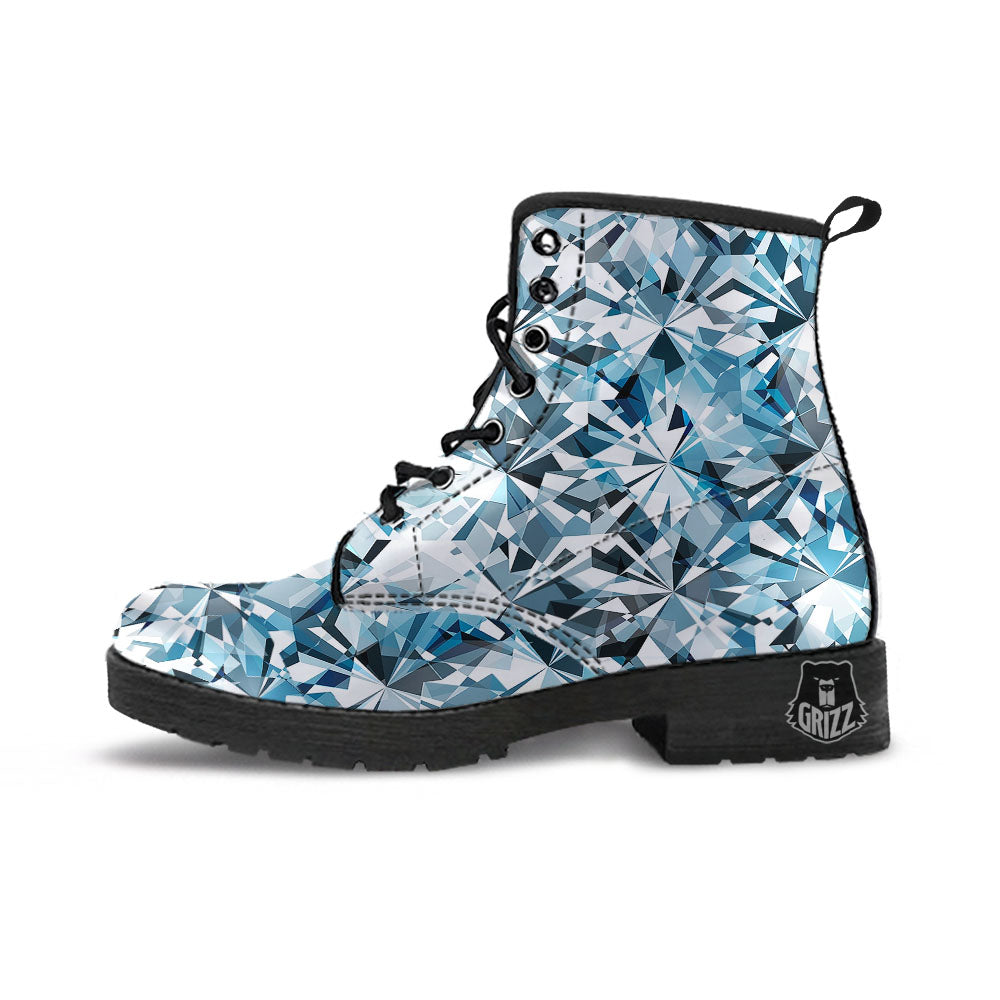 Texture Diamond Print Leather Boots-grizzshop