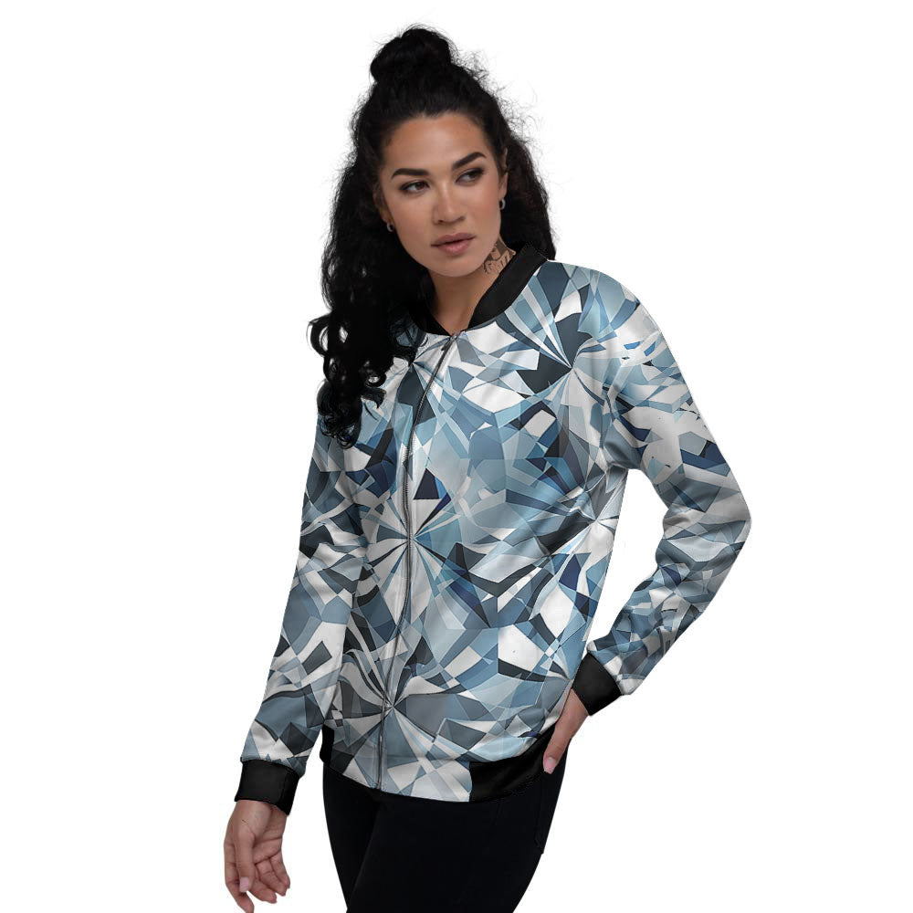 Texture Diamond Print Women's Bomber Jacket-grizzshop