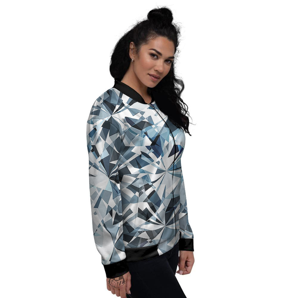 Texture Diamond Print Women's Bomber Jacket-grizzshop