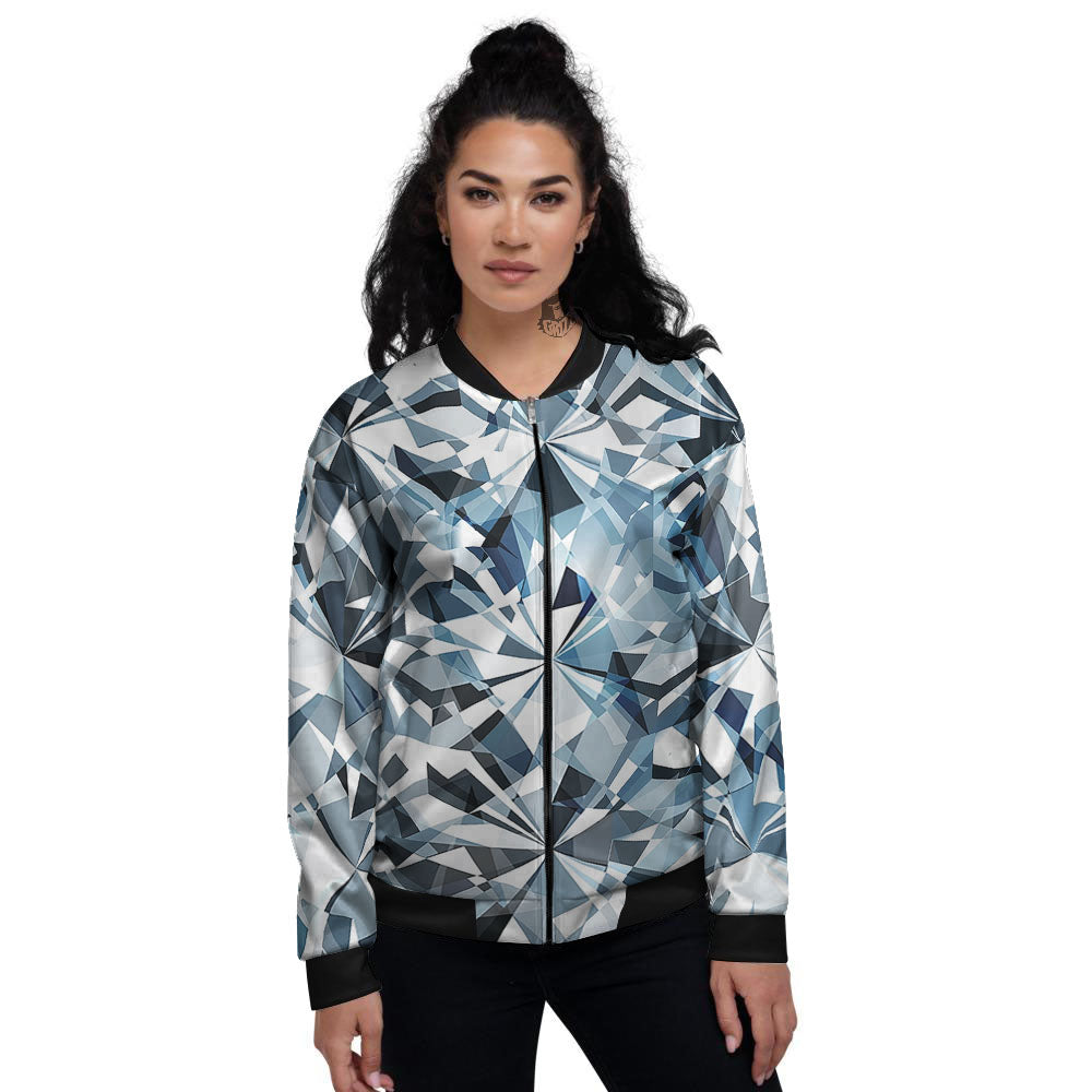 Texture Diamond Print Women's Bomber Jacket-grizzshop