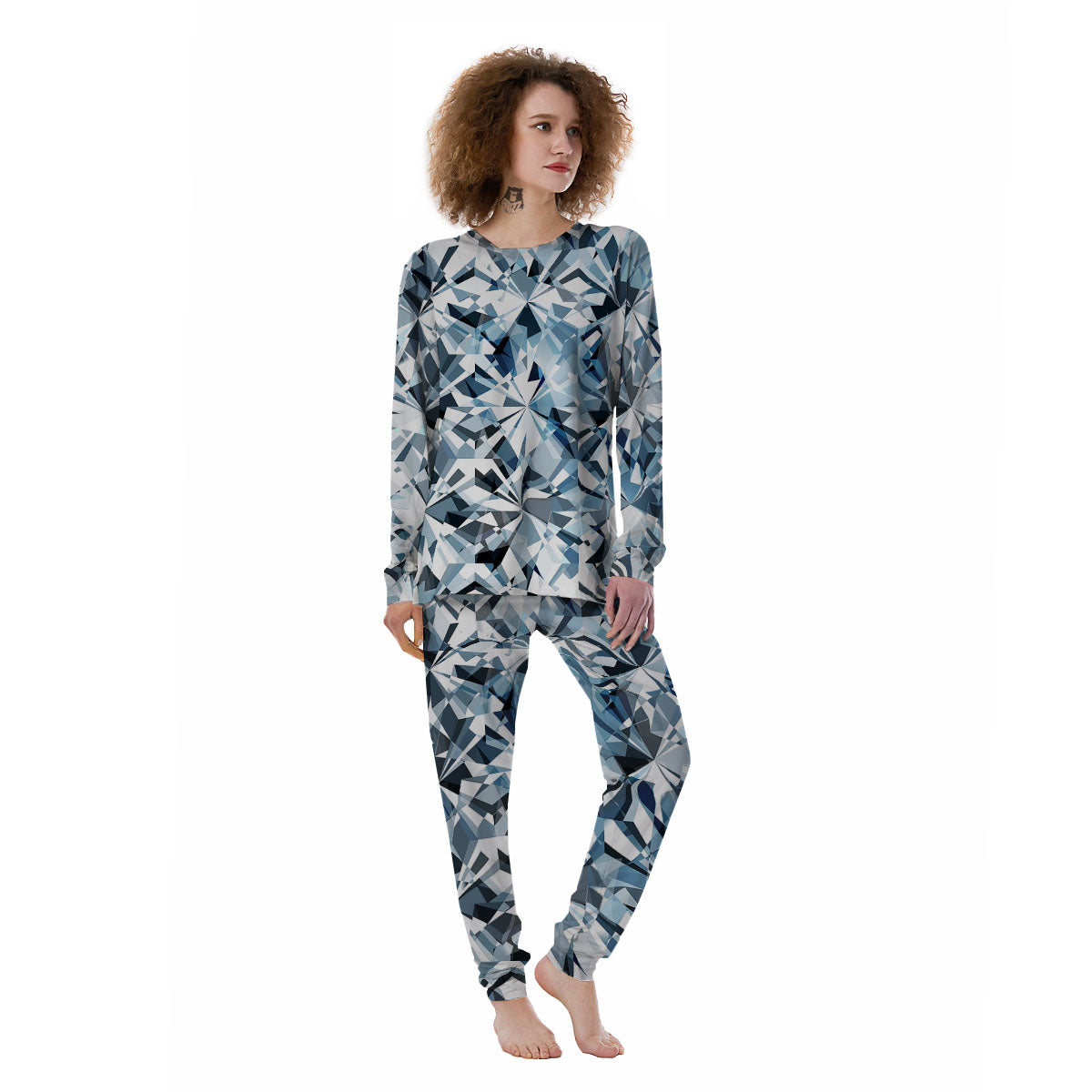 Texture Diamond Print Women's Pajamas-grizzshop