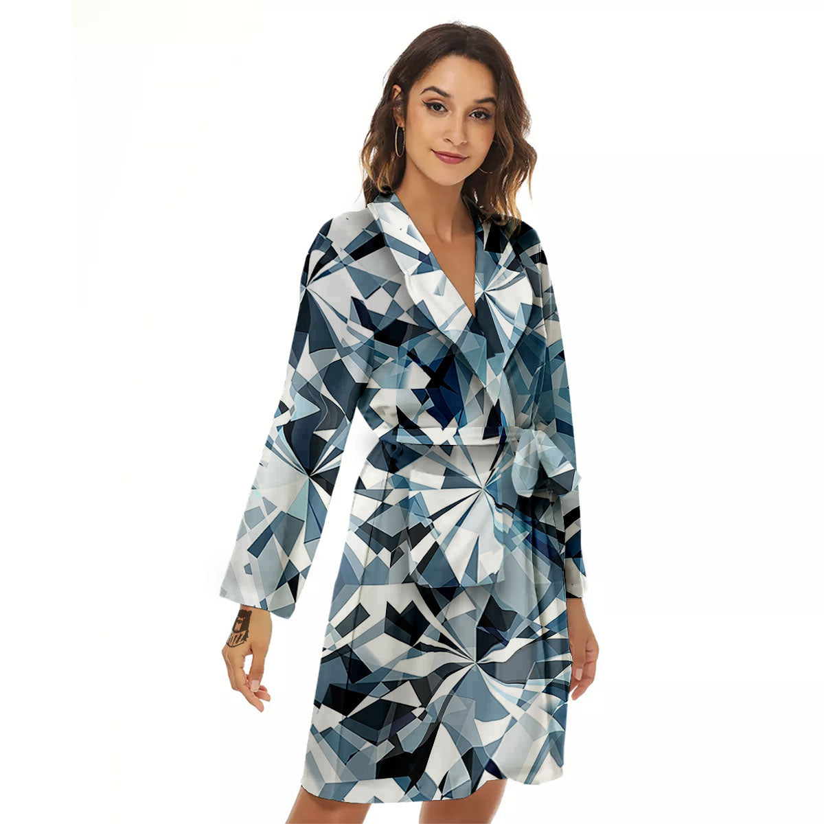 Texture Diamond Print Women's Robe-grizzshop
