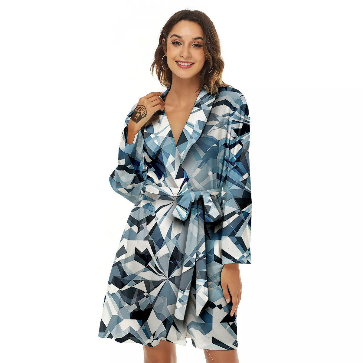 Texture Diamond Print Women's Robe-grizzshop