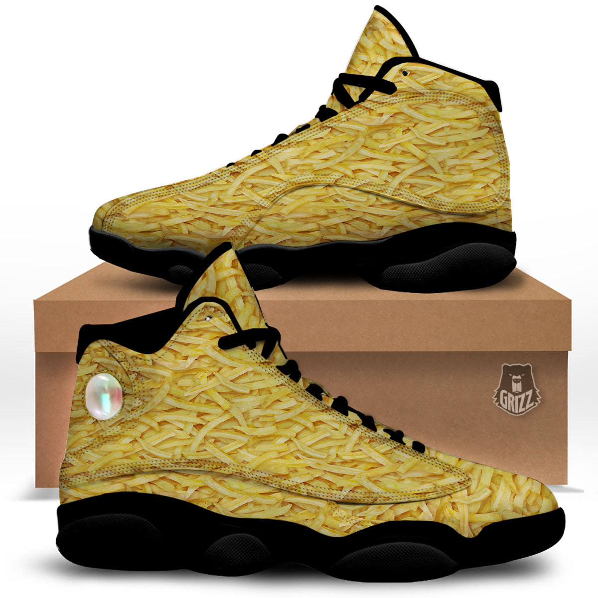 Texture French Fries Print Black Basketball Shoes-grizzshop