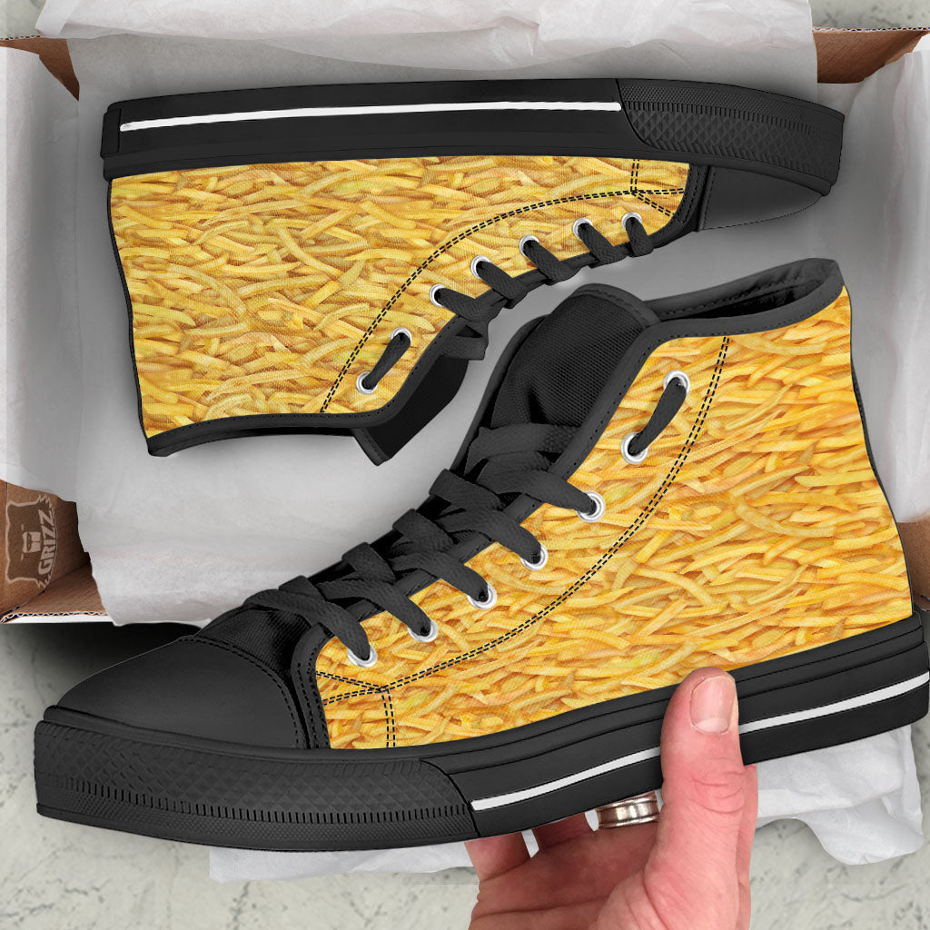 Texture French Fries Print Black High Top Shoes-grizzshop