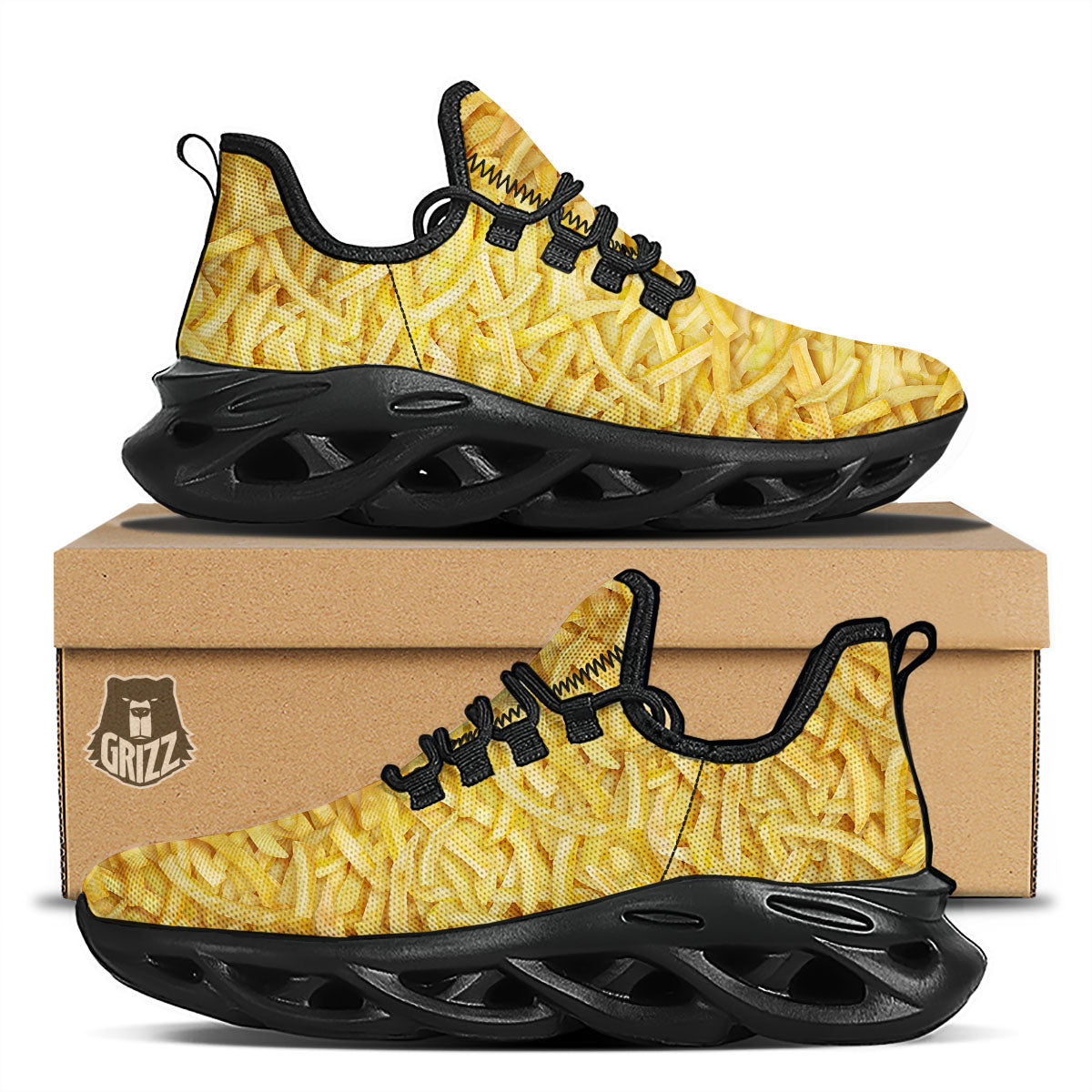 Texture French Fries Print Black Running Shoes-grizzshop