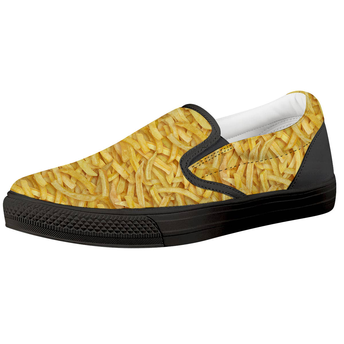 Texture French Fries Print Black Slip On Shoes-grizzshop