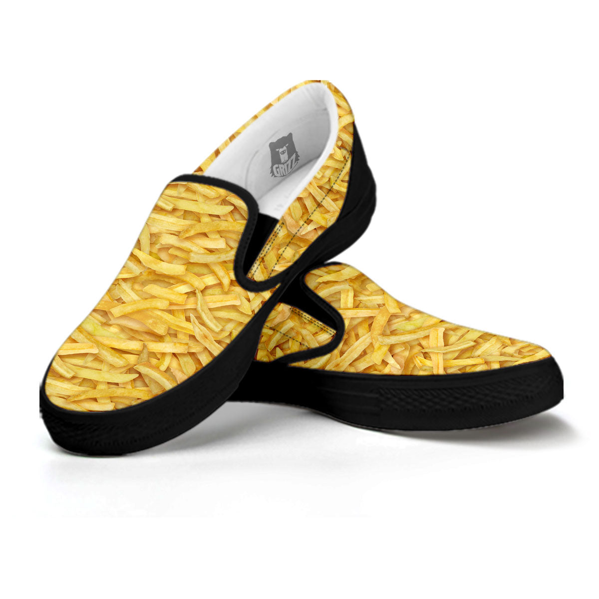 Texture French Fries Print Black Slip On Shoes-grizzshop