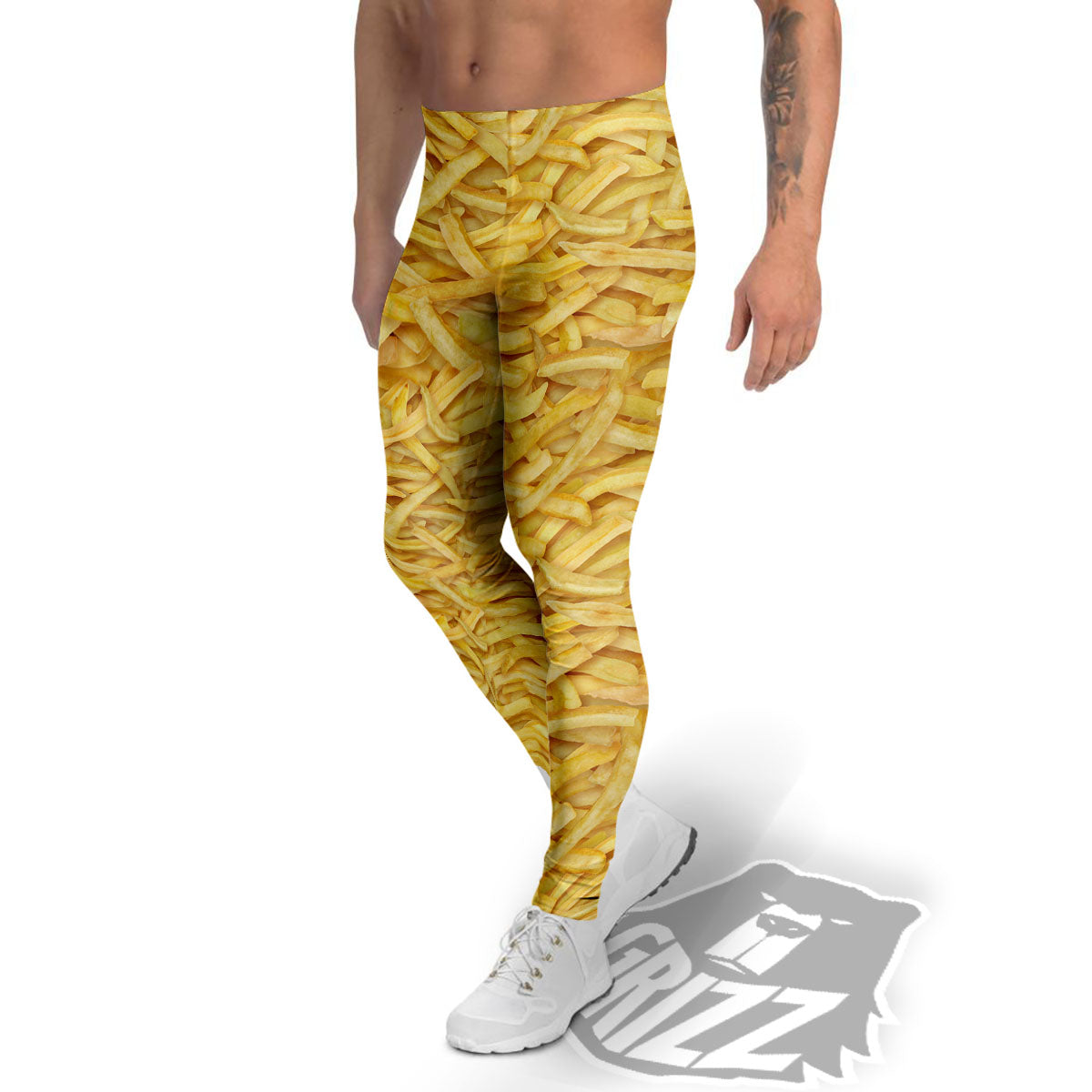 Texture French Fries Print Men's Leggings-grizzshop
