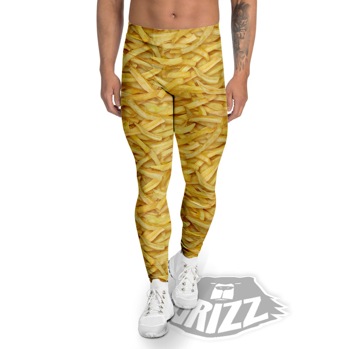 Texture French Fries Print Men's Leggings-grizzshop